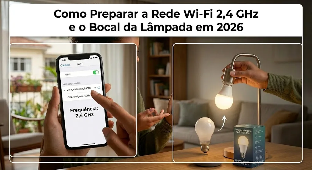 Como Preparar a Rede Wi-Fi 2,4 GHz e o Bocal da Lâmpada em 2026
