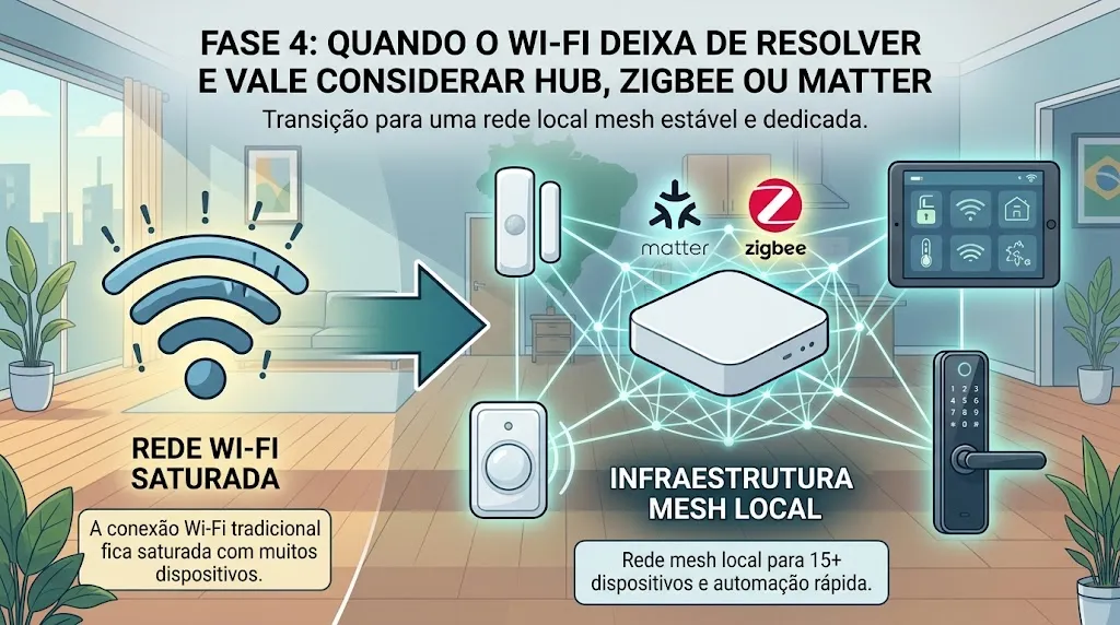 Fase 4: quando o Wi-Fi deixa de resolver e vale considerar hub, Zigbee ou Matter