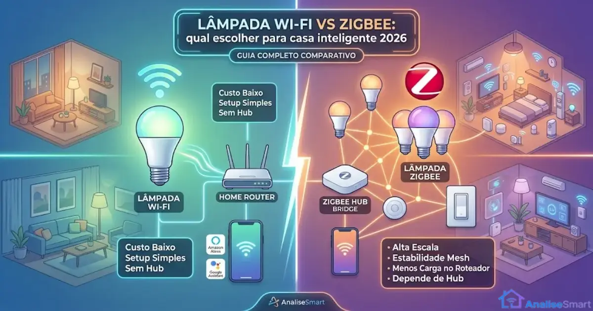 Lâmpada Wi-Fi vs Zigbee: qual escolher para casa inteligente 2026