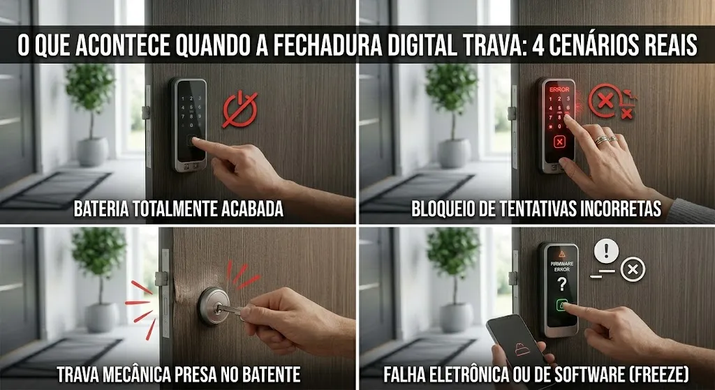 O que acontece quando a fechadura digital trava: 4 cenarios reais