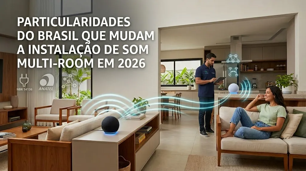 Particularidades do Brasil que mudam a instalação de som multi-room em 2026