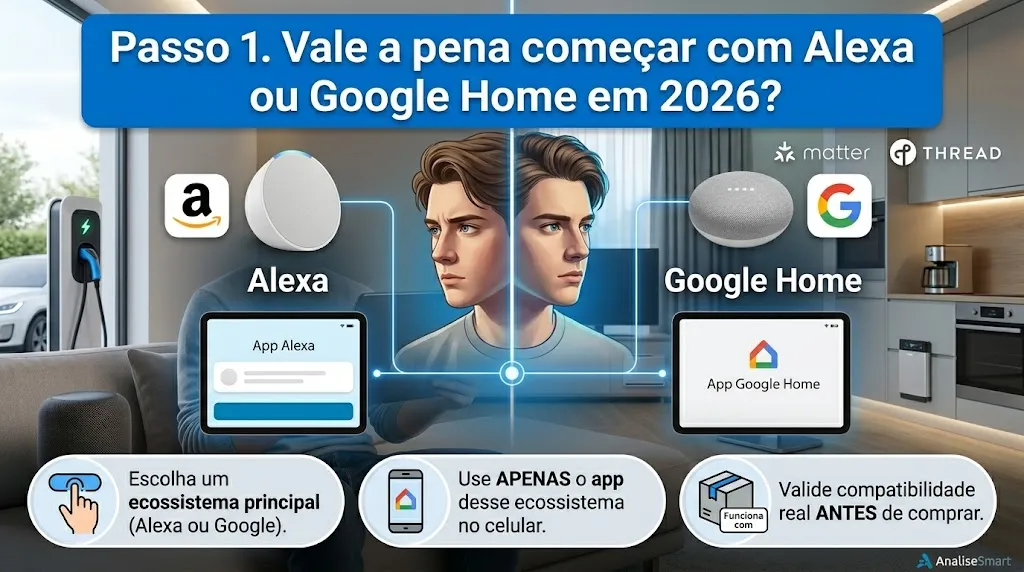 Passo 1. Vale a pena começar com Alexa ou Google Home em 2026?