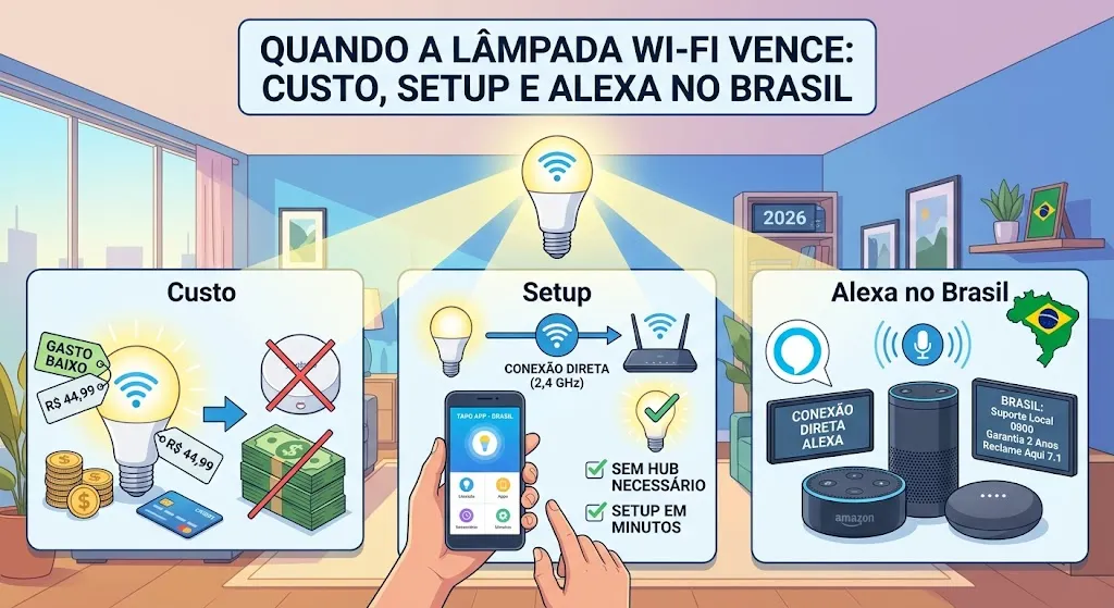 Quando a lâmpada Wi-Fi vence: custo, setup e Alexa no Brasil