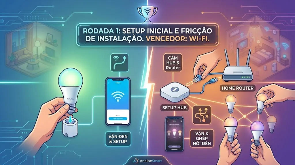 Rodada 1: Setup inicial e fricção de instalação. Vencedor: Wi-Fi.