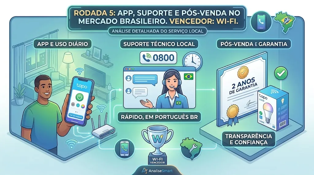 Rodada 5: App, suporte e pós-venda no mercado brasileiro. Vencedor: Wi-Fi.