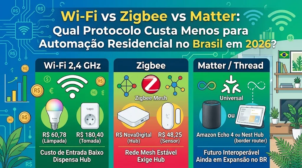 Wi-Fi vs Zigbee vs Matter: Qual Protocolo Custa Menos para Automação Residencial no Brasil em 2026?