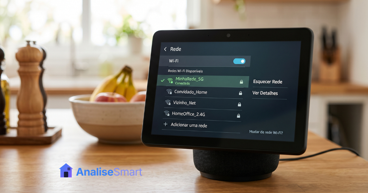 Echo Show com menu local de rede aberto | alt: como mudar o wifi do Echo Show
