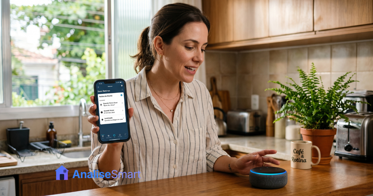 Exemplo de gatilhos de rotinas da Alexa no app e no Echo