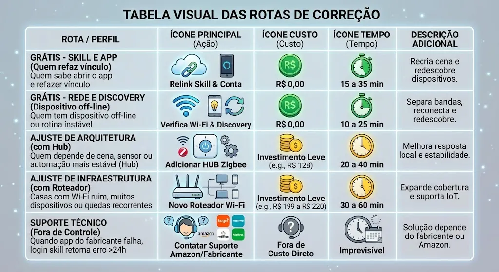 rotina alexa não executa rotas de correção custo tempo