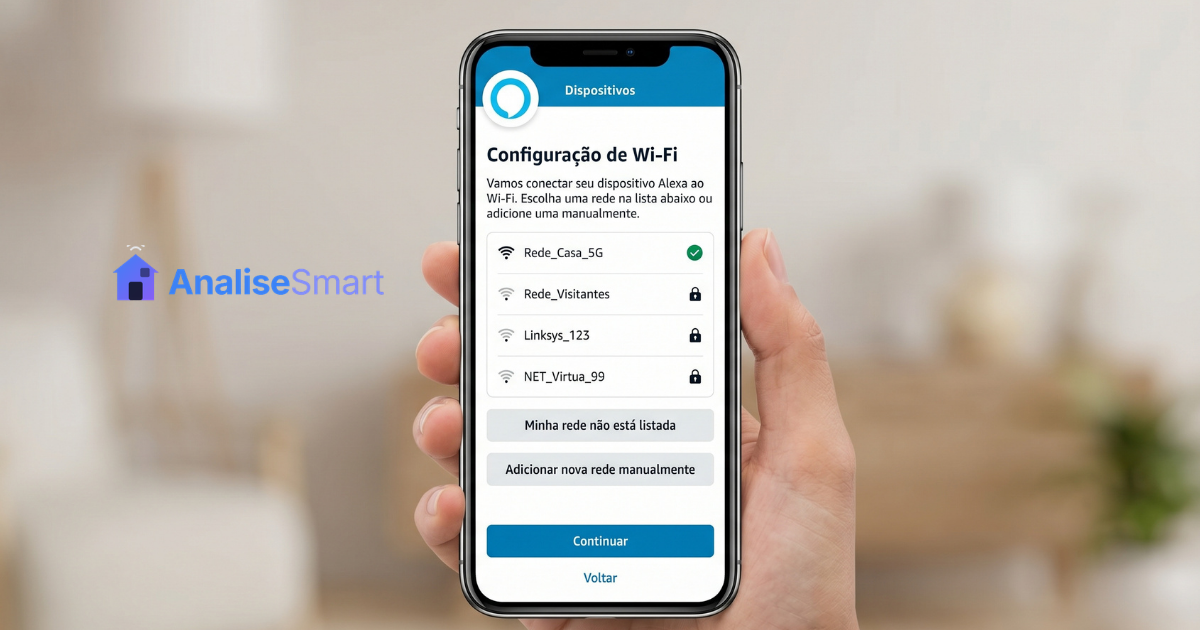 IMAGEM: tela do app Alexa mostrando troca de rede WiFi | alt: Alexa não conecta wifi no app Alexa