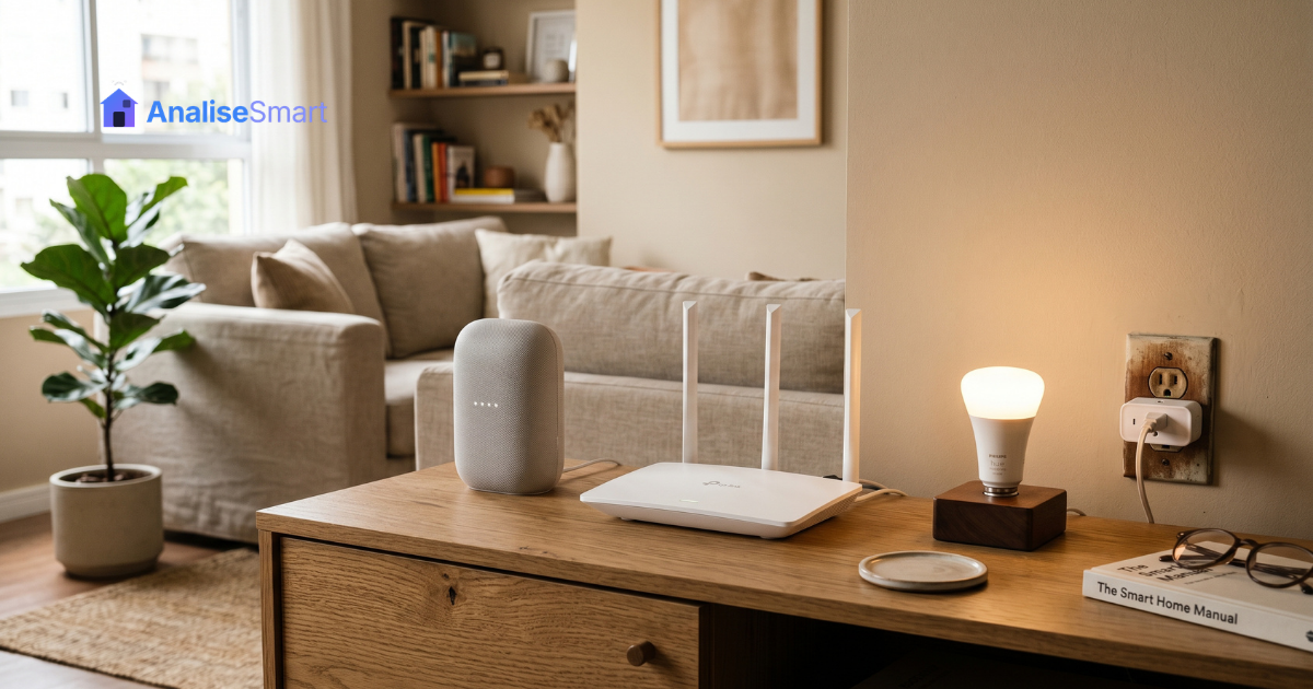roteador Wi Fi com dispositivos de casa inteligente Alexa smart lâmpada smart plug e automação residencial