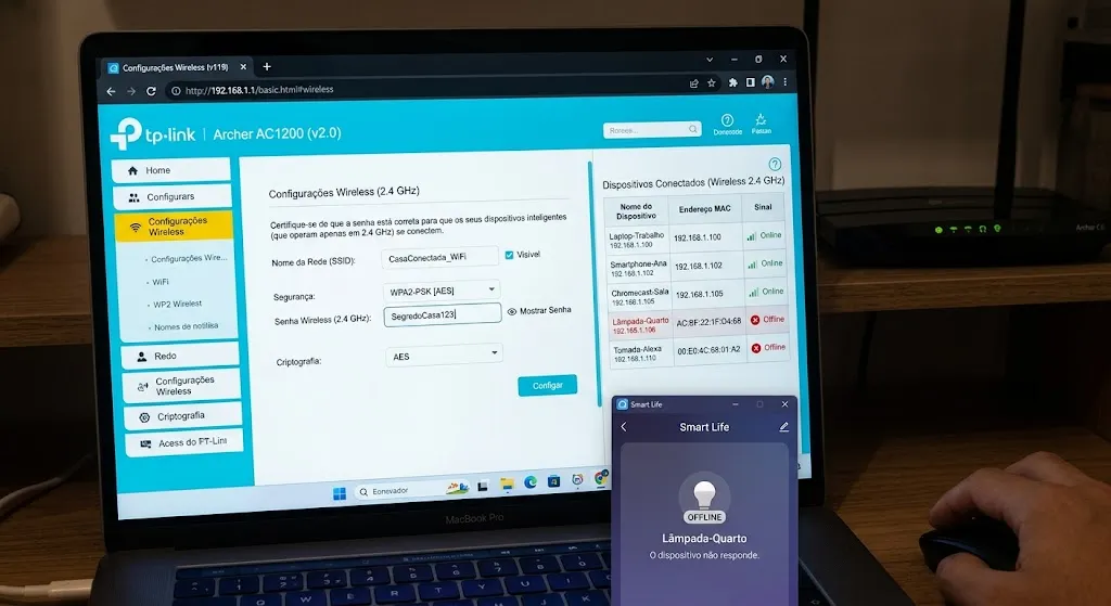 Camada 3: Senha, SSID, WPA2-PSK AES e Limite de Dispositivos