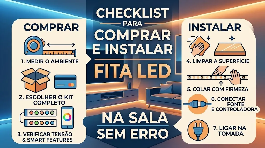 Checklist para comprar e instalar fita LED na sala sem erro