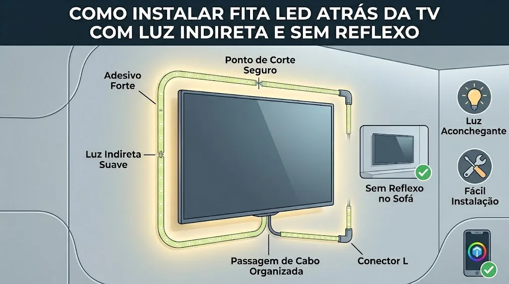 Como instalar fita LED atrás da TV com luz indireta e sem reflexo