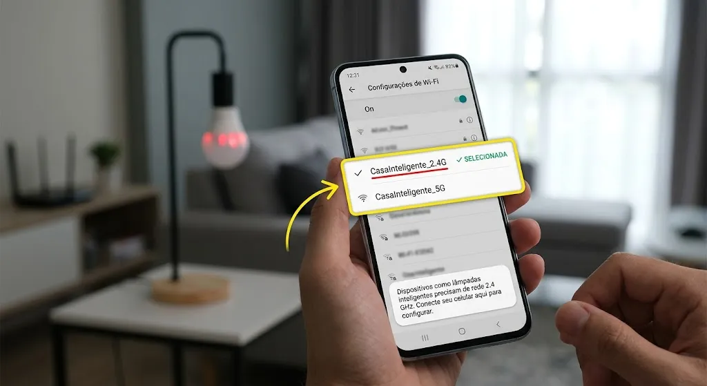 Configuração Wi-Fi 2,4 GHz para lâmpada inteligente que não conecta