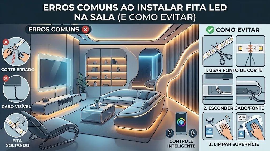 Erros comuns ao instalar fita LED na sala (e como evitar)