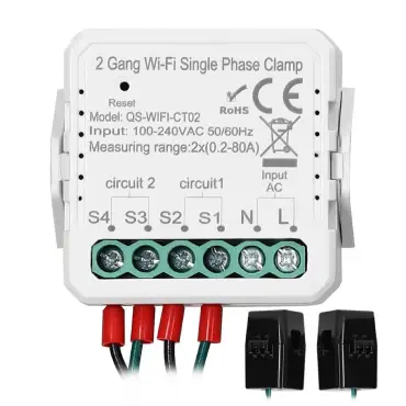 Medidor Energia WiFi 2 Pinças 80A Tuya