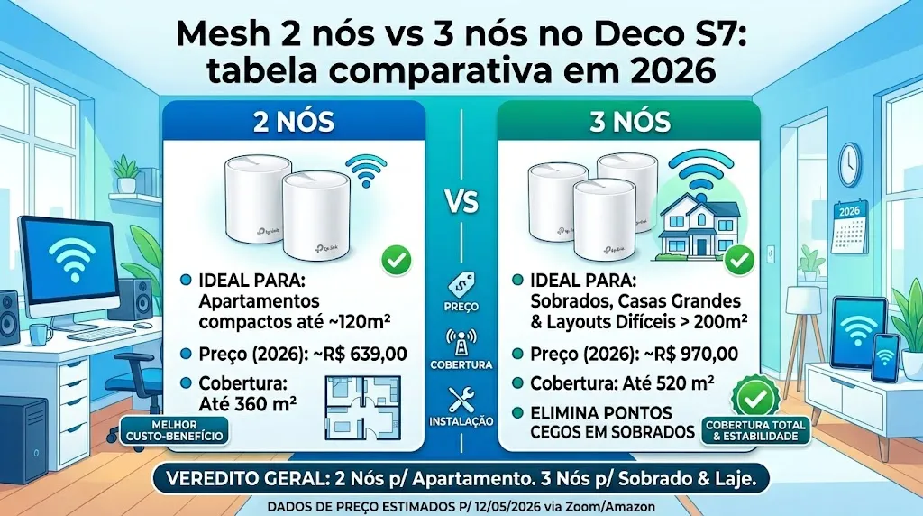 Mesh 2 nós vs 3 nós no Deco S7: tabela comparativa em 2026