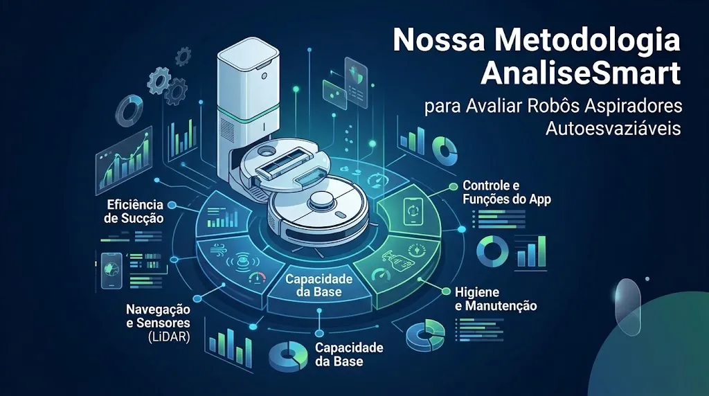 Nossa Metodologia AnaliseSmart para Avaliar Robôs Aspiradores Autoesvaziáveis