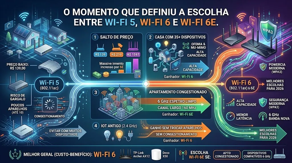 O Momento que Definiu a Escolha entre Wi-Fi 5, Wi-Fi 6 e Wi-Fi 6E