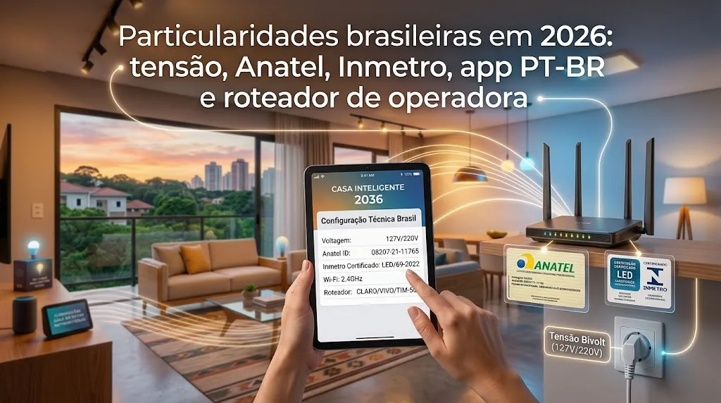 Particularidades brasileiras em 2026: tensão, Anatel, Inmetro, app PT-BR e roteador de operadora