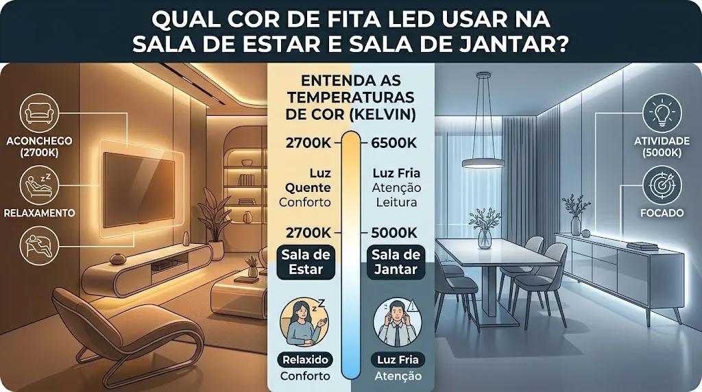 Qual cor de fita LED usar na sala de estar e sala de jantar