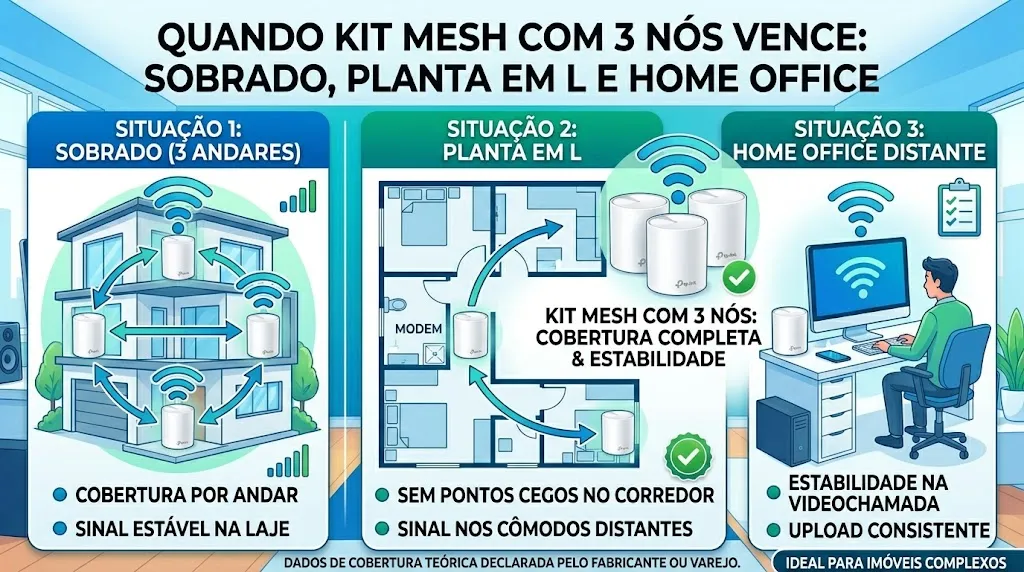 Quando Kit Mesh com 3 Nós Vence: Sobrado, Planta em L e Home Office