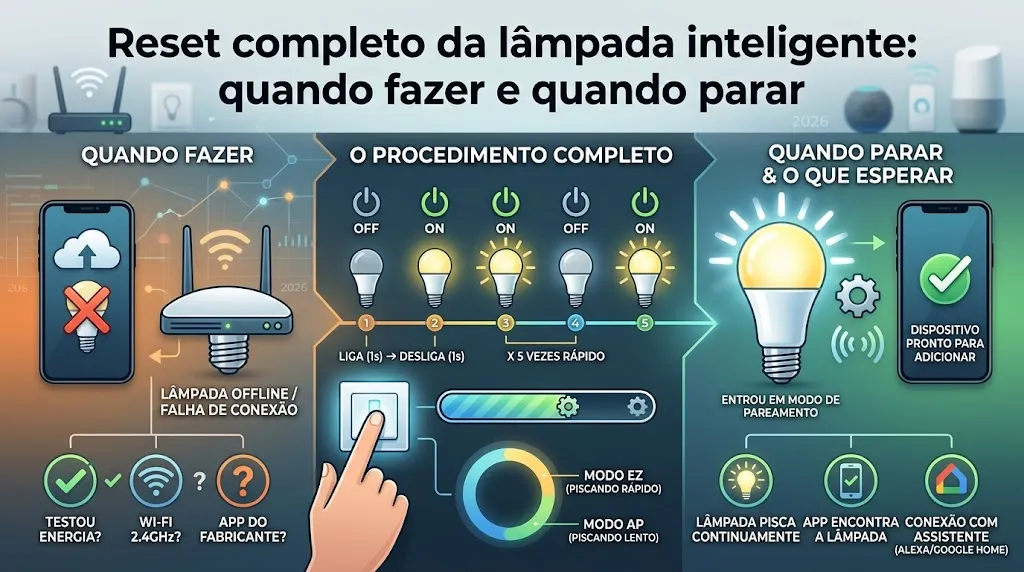 Reset completo da lâmpada inteligente: quando fazer e quando parar