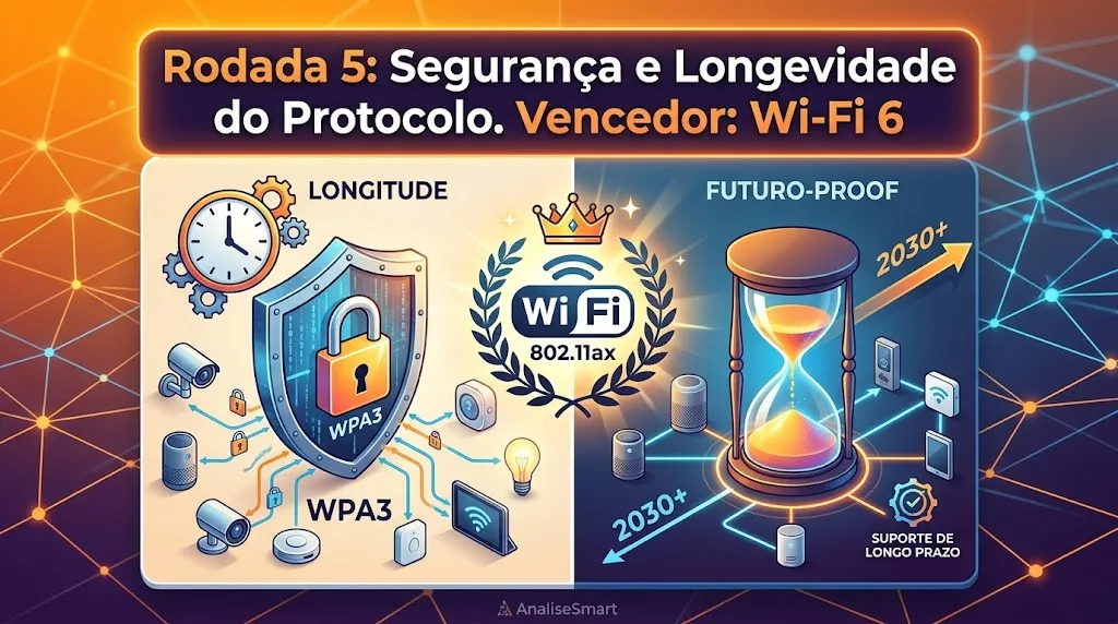 Rodada 5: Segurança e Longevidade do Protocolo. Vencedor: Wi-Fi 6