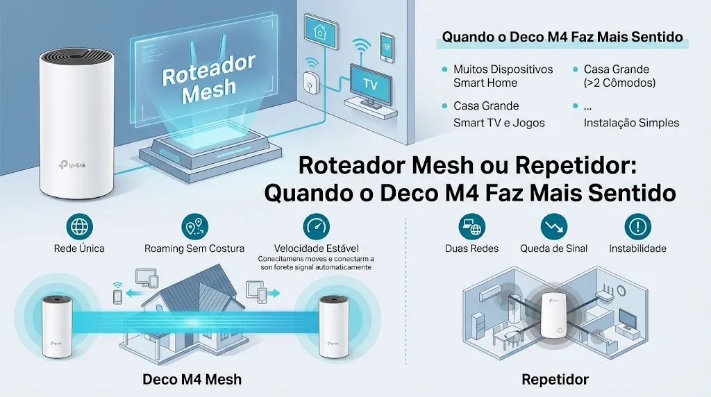 Roteador Mesh ou Repetidor: Quando o Deco M4 Faz Mais Sentido