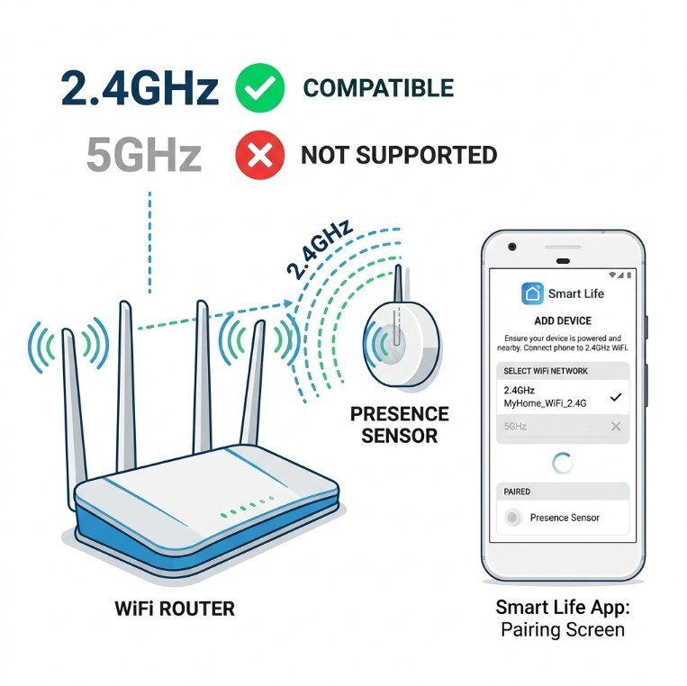 Sensor de presença WiFi conectado à rede 2.4GHz