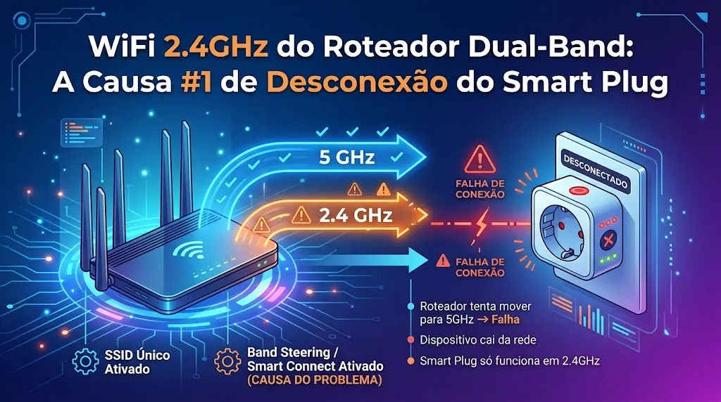 WiFi 2.4GHz do Roteador Dual-Band: A Causa #1 de Desconexão do Smart Plug