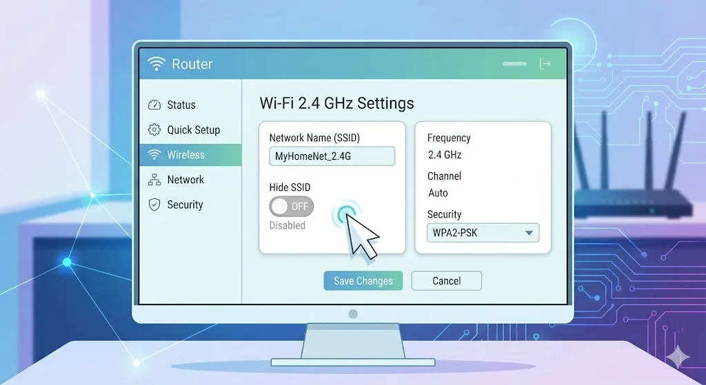 desativar SSID oculto rede 2.4 GHz roteador