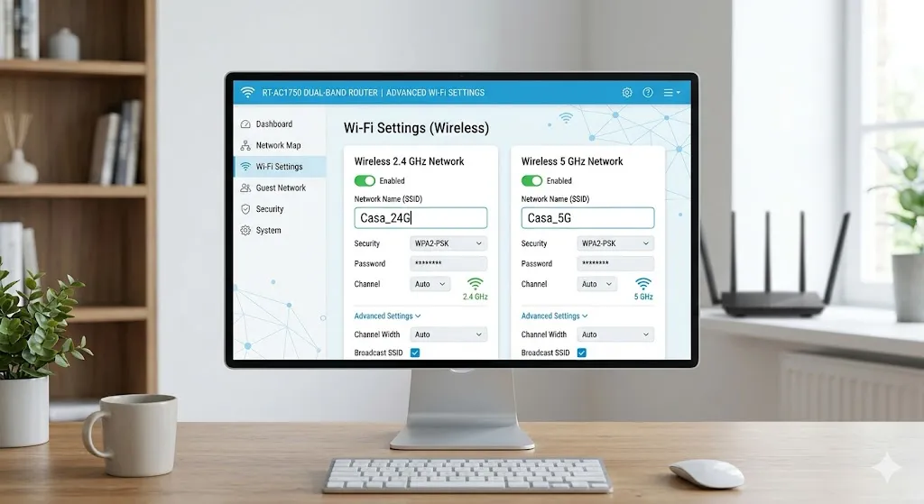 Separar Wi-Fi 2.4 GHz e 5 GHz quando o roteador dual band mostra apenas uma rede
