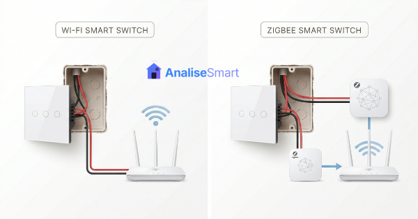 comparação entre interruptor WiFi sem neutro e Zigbee sem neutro